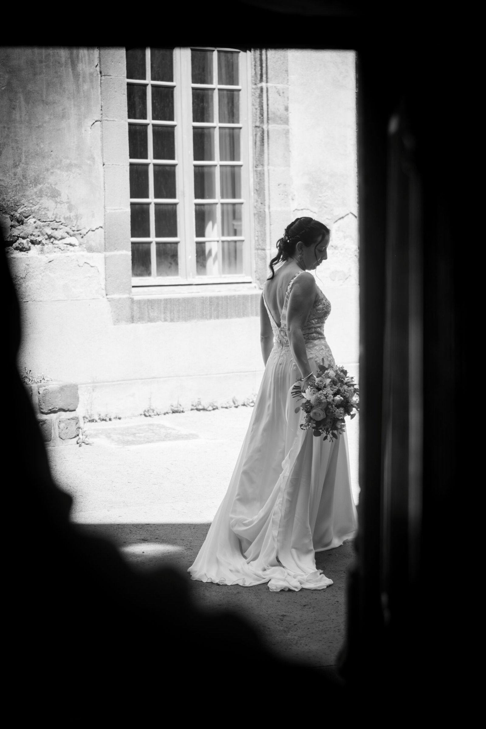 A bride in the wedding dress